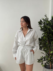 Set rayas lino verde